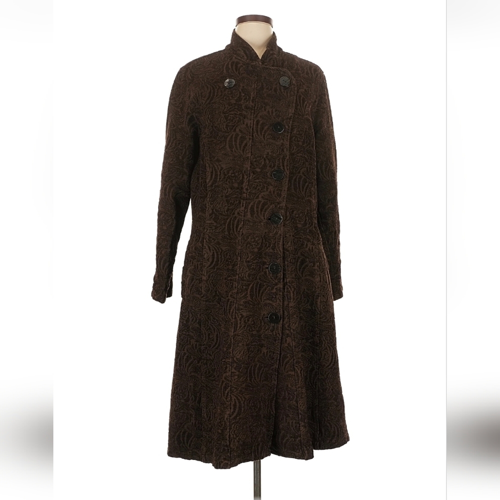 Vintage Dark Brown Textured Long Trench Coat